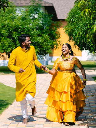 Couple enjoying pre-wedding shoot at Go Ranch Resort amidst natural backdrops and cottages