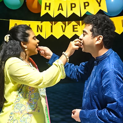 Happy couple celebrating wedding anniversary at Go Ranch Resort